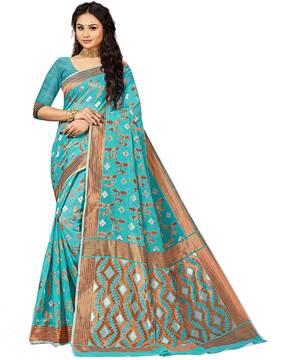 floral printed saree with zari border