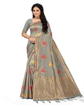 floral printed saree with zari border