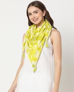 floral printed scarf with tassel accent