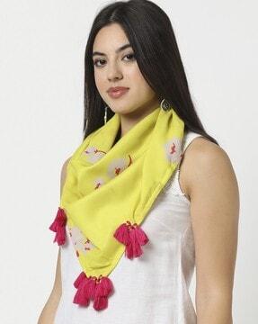 floral printed scarf with tassel details