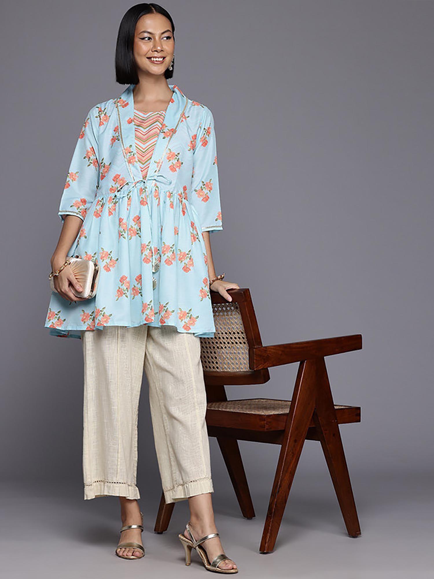 floral printed shawl lapel neck tunic