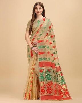 floral printed sheer-through saree