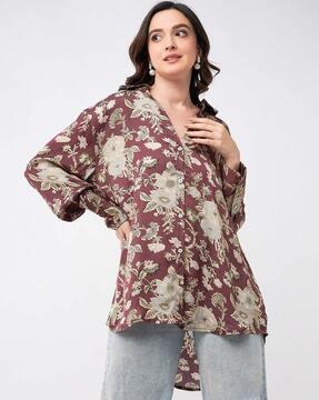 floral printed shirt with bishop sleeves