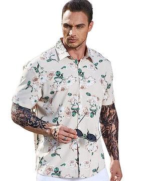 floral printed shirt with spread collar