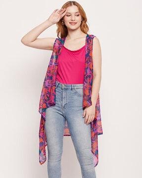 floral printed sleeveless shrug