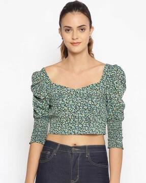 floral printed square-neck top