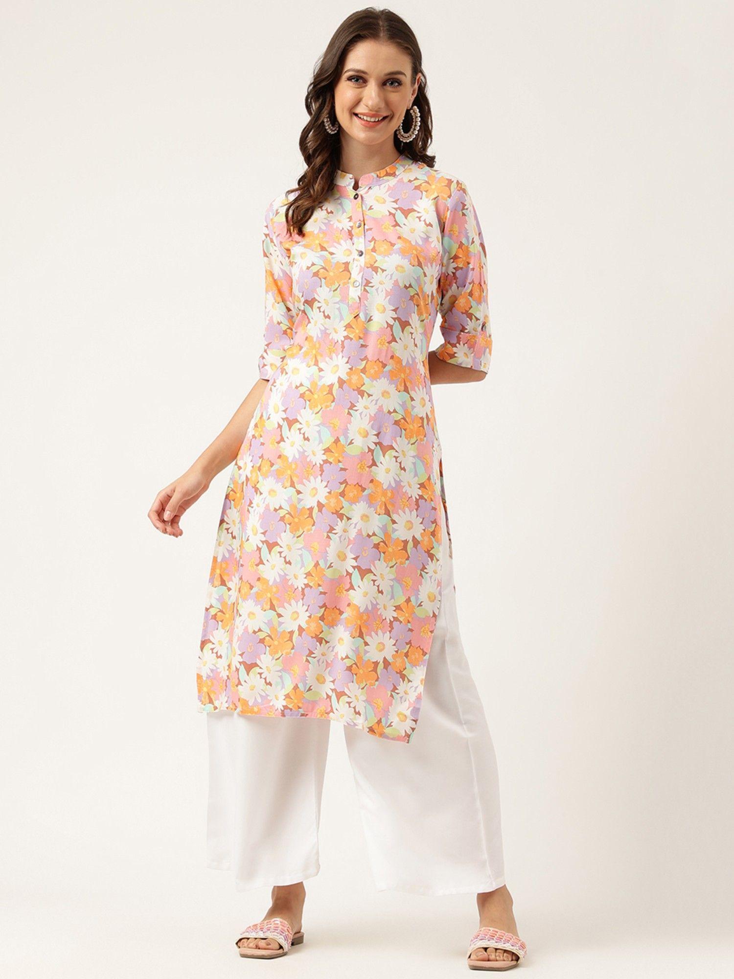 floral printed straight kurta - multi - color