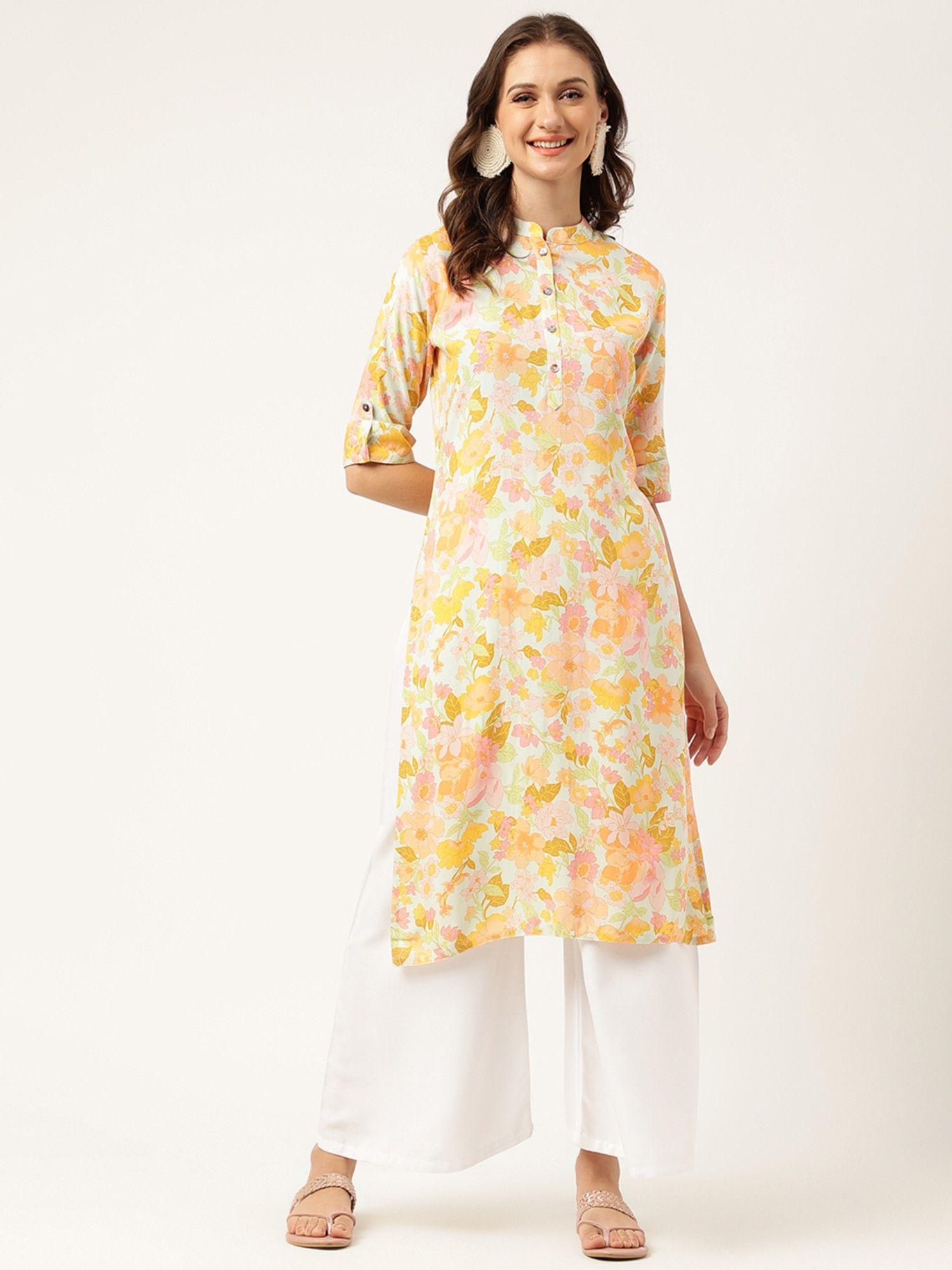 floral printed straight kurta - multi - color