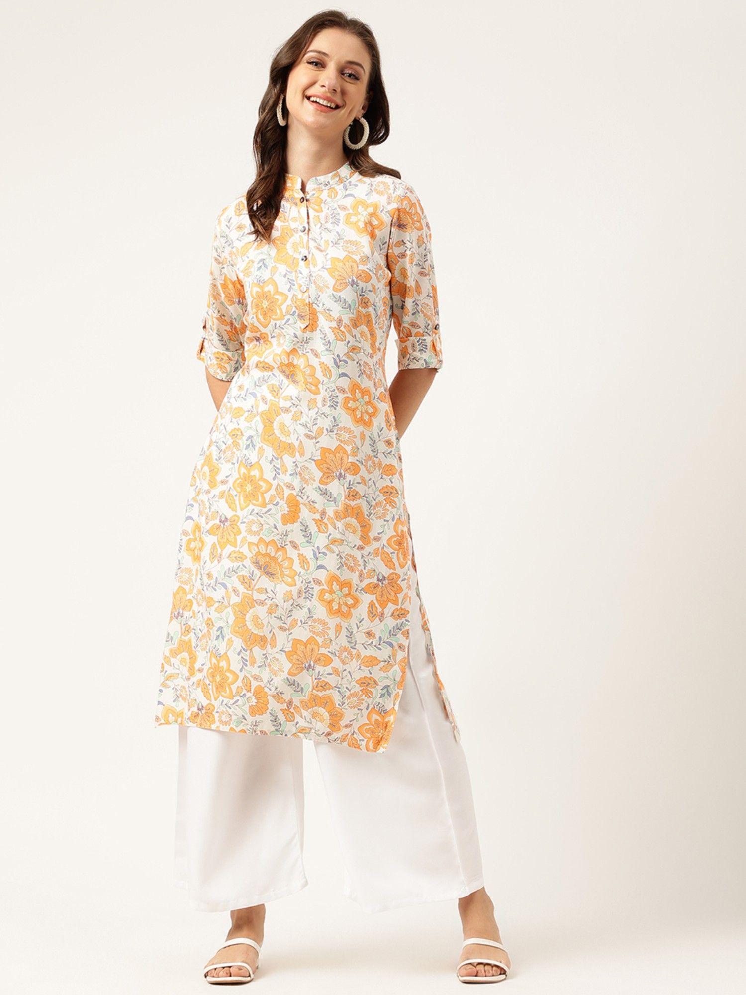 floral printed straight kurta - multi - color