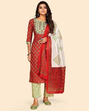 floral printed straight kurta set