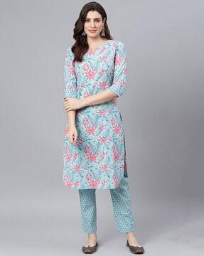 floral printed straight kurta set