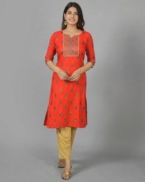 floral printed straight kurta set