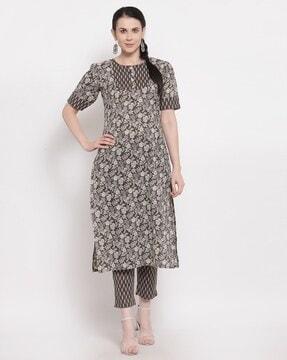 floral printed straight kurta set