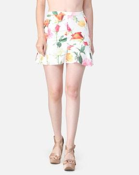 floral printed straight mini skirt