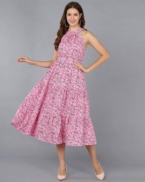 floral printed tiered dress with tie-up