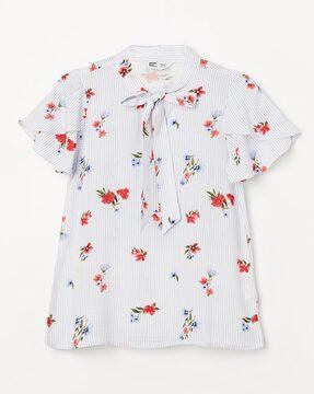 floral printed top with collar neck