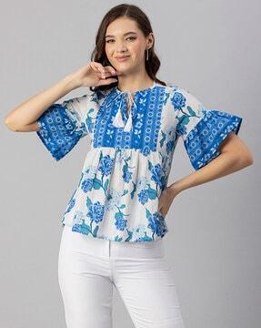 floral printed tunic with bell-sleeves