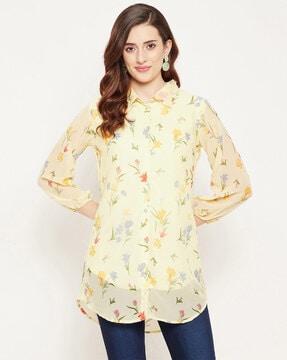 floral printed tunic with collar neckline