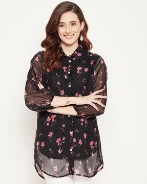 floral printed tunic with collar neckline