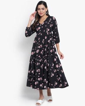 floral printed v-neck fit & flare dress