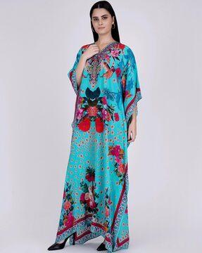 floral printed v-neck kaftan dress