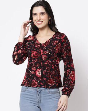 floral printed v-neck top