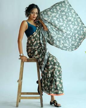 floral printed woven saree