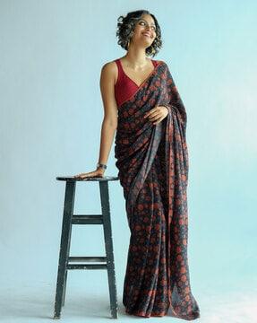 floral printed woven saree