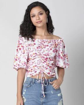 floral pull-on ruched top