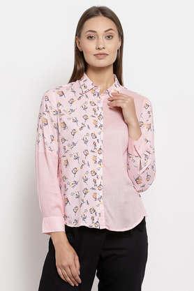 floral rayon collar neck women's shirt - pink