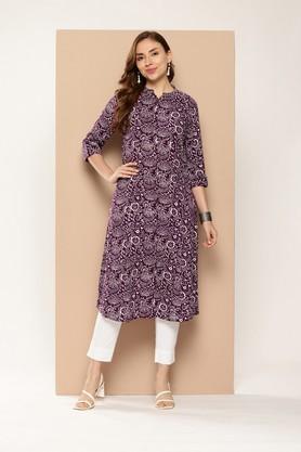 floral rayon collared women's casual wear kurta - maroon