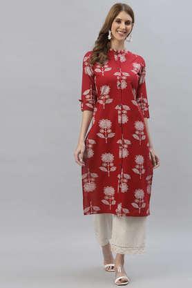 floral rayon mandarin women's kurta - maroon