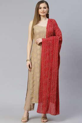 floral rayon round neck women's kurta pant dupatta set - natural