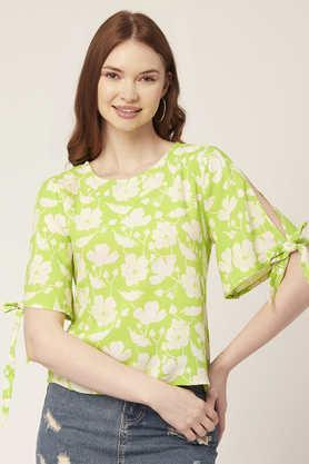 floral rayon round neck women's top - green
