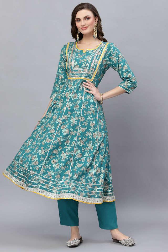 floral rayon round neck womens kurta pant dupatta set