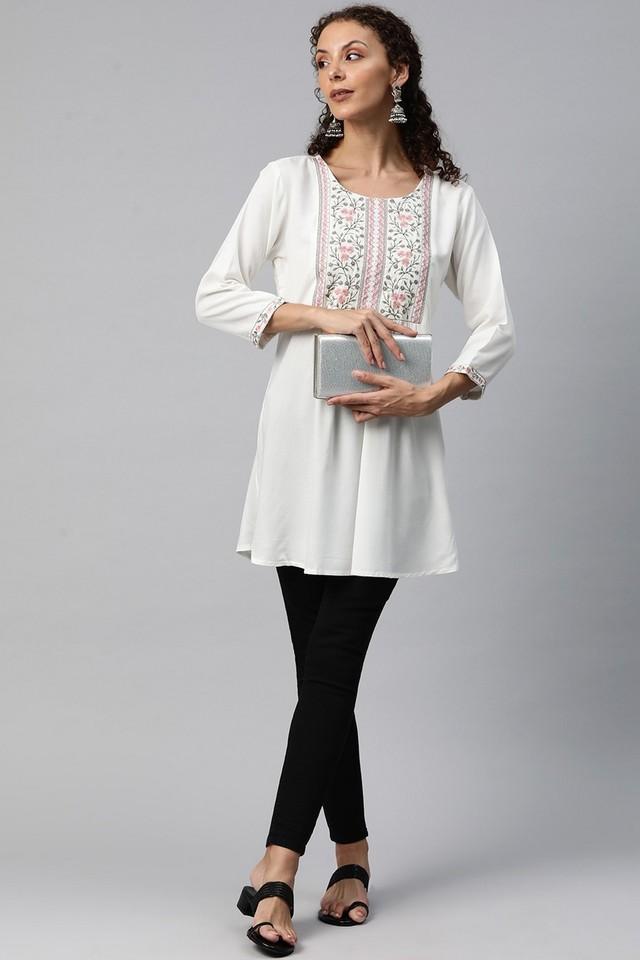 floral rayon round neck womens kurti