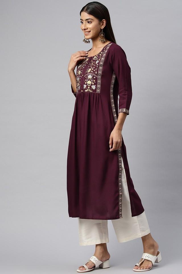 floral rayon round neck womens kurti