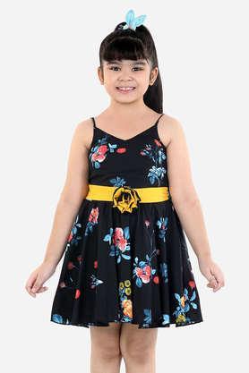 floral rayon v-neck girls party wear dress - black