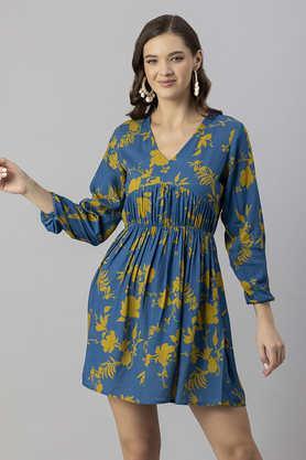 floral rayon v neck women's maxi dress - yellow