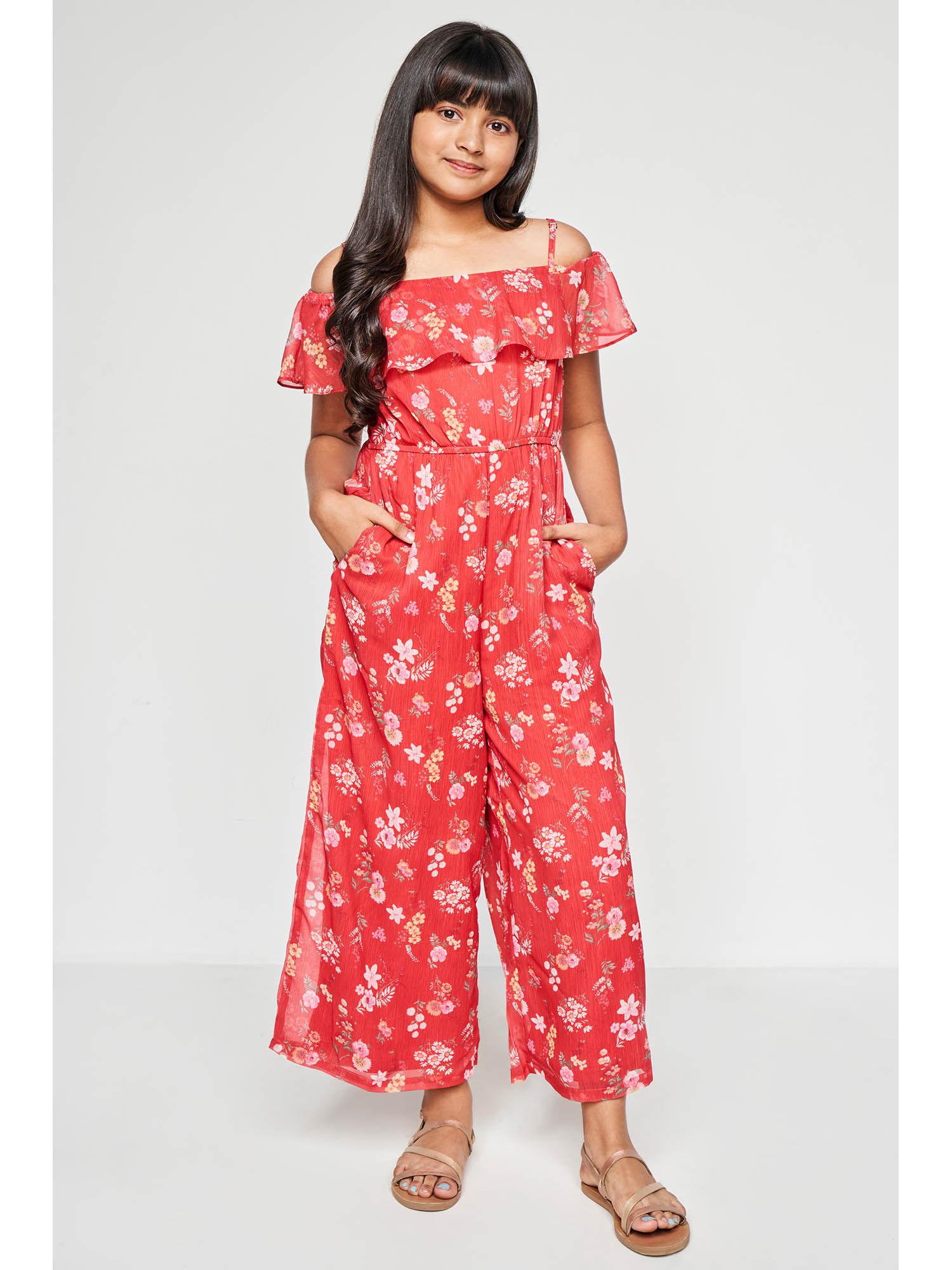 floral red casual jumpsuit