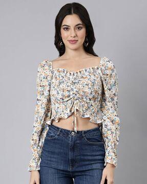 floral regular fit crop top with square neck