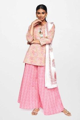 floral round neck cotton women's straight jumpsuits - pink