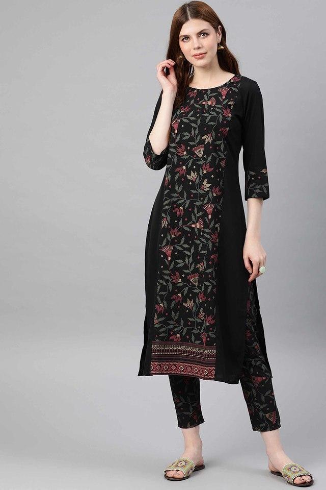 floral round neck crepe womens ethnic set