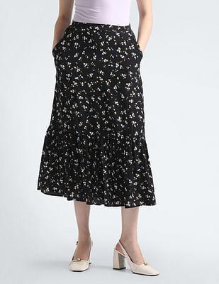 floral ruffle hem midi skirt