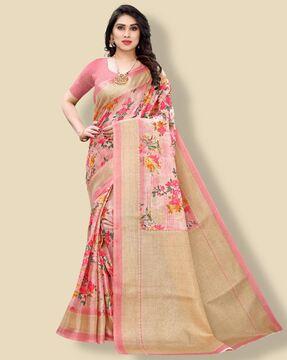 floral saree with blouse piece