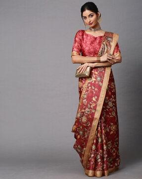 floral saree with blouse piece