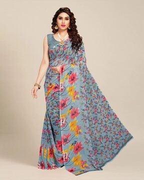 floral saree with blouse piece