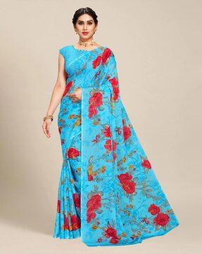 floral saree with blouse piece