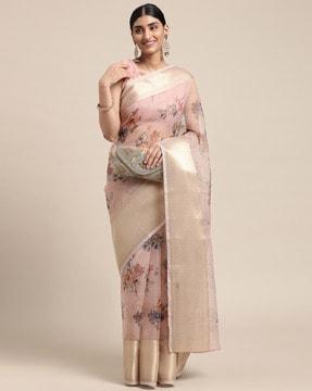 floral saree with contrast border