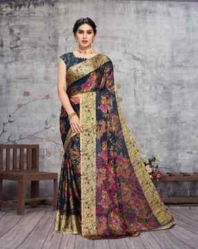 floral saree with contrast border